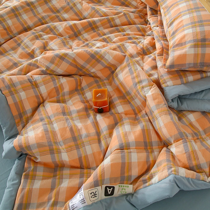 91家纺网 家纺一手货源 找家纺 花言狐语 2025新款A类全棉水洗棉夏被四件套 雅致中格-单夏被