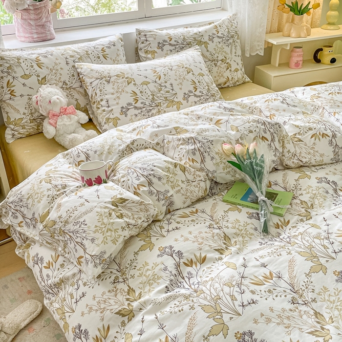 91家纺网 家纺一手货源 找家纺 洺兰家居 2025年新款13372全棉印花四件套纯棉小清新北欧风花卉床单床笠款套件 宁夏