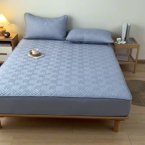 91家纺网 家纺一手货源 找家纺 古吉梦 2024新款水洗棉磨毛夹棉床笠 夹棉床笠-雅灰紫