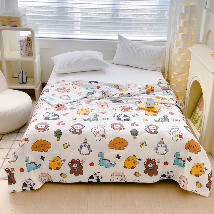 91家纺网 家纺一手货源 找家纺 久典家居 2024新款A类氨纶抗菌印花凉感丝夏被空调被 动物乐园