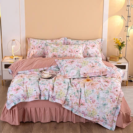 木兰花 2024新款全棉13376精梳棉数码印花床盖款四件套 万花