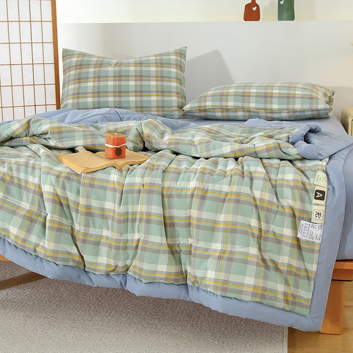 91家纺网 家纺一手货源 找家纺 花言狐语 2025新款A类全棉水洗棉夏被四件套 莫妮绿-单夏被