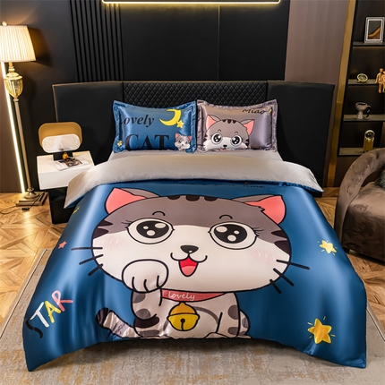 91家纺网 家纺一手货源 找家纺 （总）梦舒羽 2025新款可水洗大版冰丝床单卡通床笠四件套