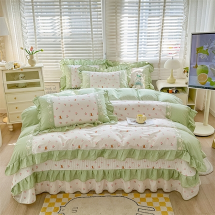 宜凡家纺 2024新款全棉复古印花床盖四件套 花果小熊