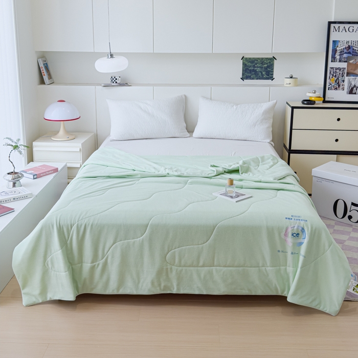 91家纺网 家纺一手货源 找家纺 久典家居 2024新款A类抗菌云感华夫格凉感针织夏凉被空调被 薄荷绿
