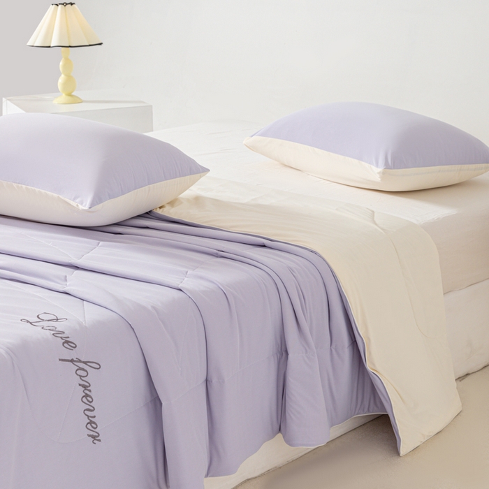 91家纺网 家纺一手货源 找家纺 佳居缘 2024新款纯色绣花冰氨夏被 香芋紫