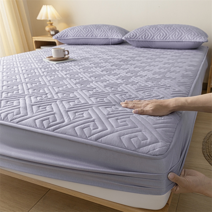 91家纺网 家纺一手货源 找家纺 古吉梦 2024新款水洗棉磨毛夹棉床笠 夹棉床笠-烟熏紫