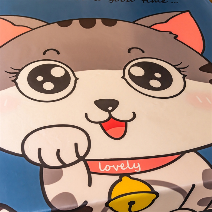 91家纺网 家纺一手货源 找家纺 梦舒羽 2025新款可水洗大版冰丝床单卡通床笠四件套 招财小猫-大版冰丝被套