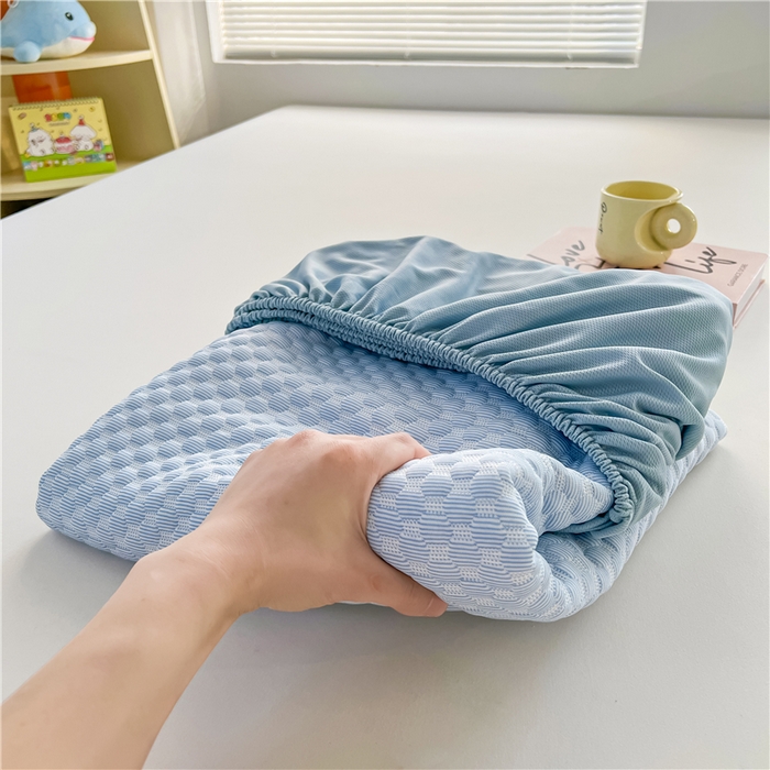 91家纺网 家纺一手货源 找家纺 喜居 2024新款良品豆豆席床笠款凉豆豆席子冰豆豆凉席软凉席 海盐蓝