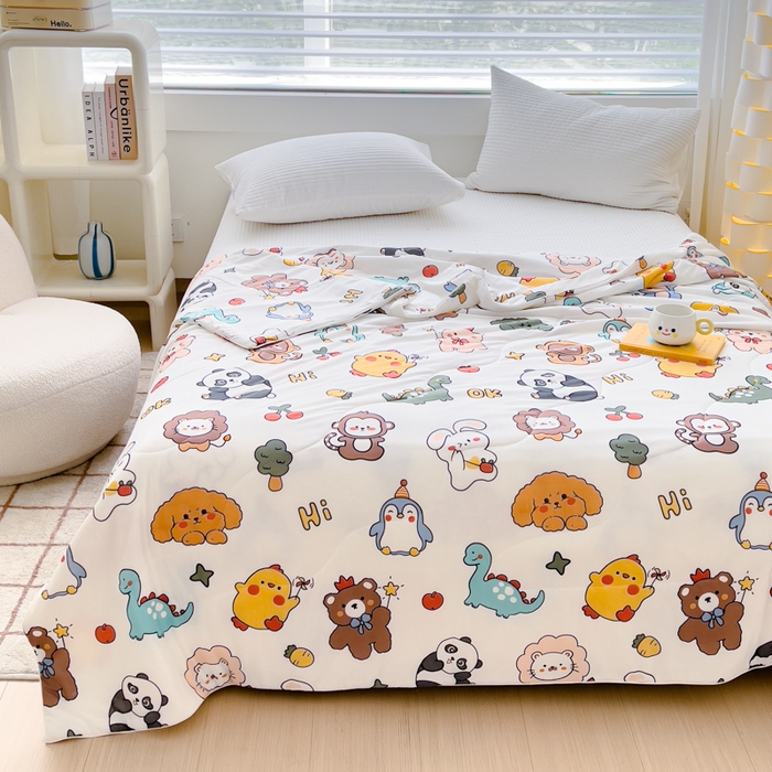 91家纺网 家纺一手货源 找家纺 久典家居 2024新款A类氨纶抗菌印花凉感丝夏被空调被 动物乐园