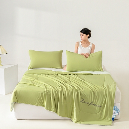 佳居缘 2024新款纯色绣花冰氨夏被 橄榄青