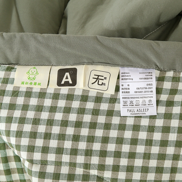 91家纺网 家纺一手货源 找家纺 花言狐语 2025新款A类全棉水洗棉夏被四件套 绿小格-单夏被
