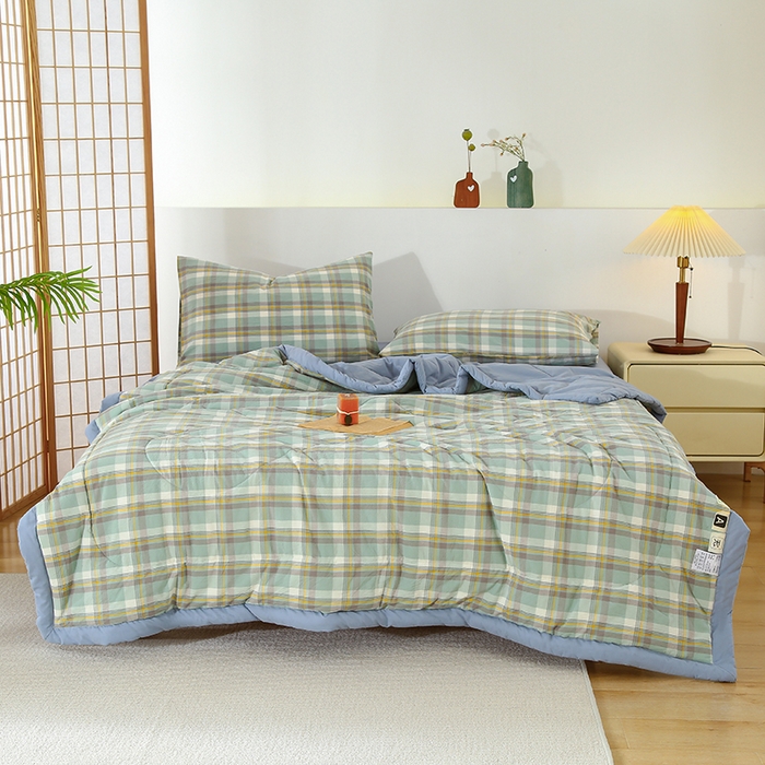 91家纺网 家纺一手货源 找家纺 花言狐语 2025新款A类全棉水洗棉夏被四件套 莫妮绿-单夏被