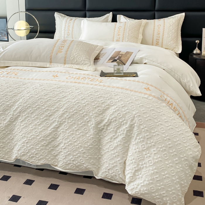 91家纺网 家纺一手货源 找家纺 梦之岛 2024新款A类浮雕立体水洗真丝天丝四件套 浮雕路易斯-奶白