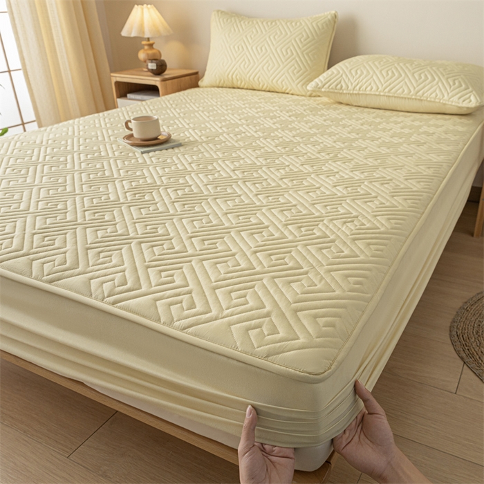 91家纺网 家纺一手货源 找家纺 古吉梦 2024新款水洗棉磨毛夹棉床笠 夹棉床笠-柠檬黄