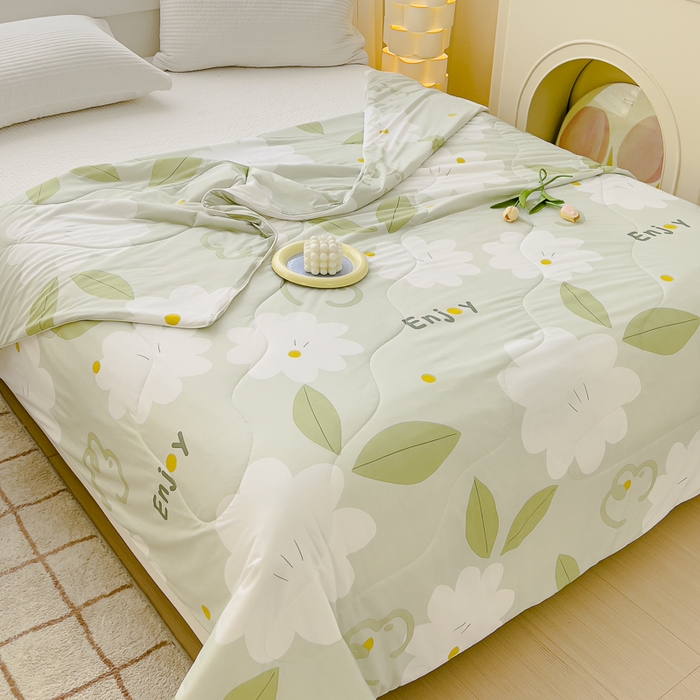 91家纺网 家纺一手货源 找家纺 久典家居 2024新款A类氨纶抗菌印花凉感丝夏被空调被 太阳花