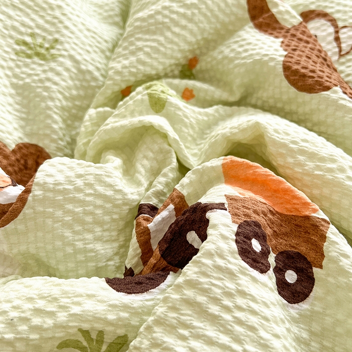 91家纺网 家纺一手货源 找家纺 妖妖家纺 2024新款有氧水洗泡泡棉印花四套泡芙棉四件套 动物园记