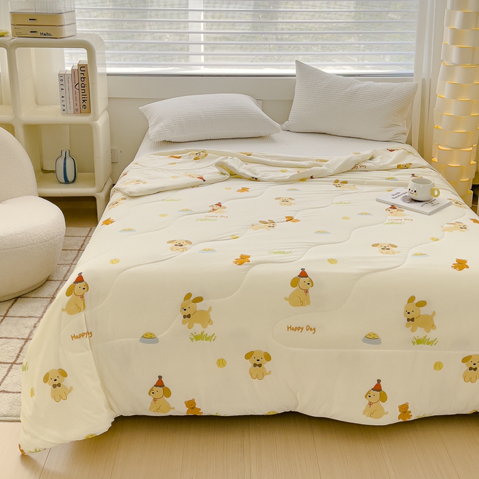 91家纺网 家纺一手货源 找家纺 久典家居 2024新款A类氨纶抗菌印花凉感丝夏被空调被 欢乐狗