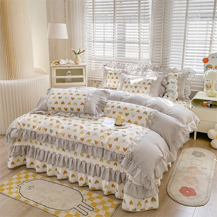 91家纺网 家纺一手货源 找家纺 宜凡家纺 2024新款全棉复古印花床盖四件套 甜蜜生活