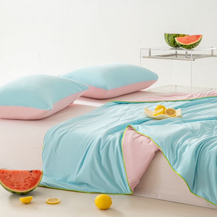 91家纺网 家纺一手货源 找家纺 佳居缘 2024新款西瓜冰柠被空调被夏被 西瓜粉