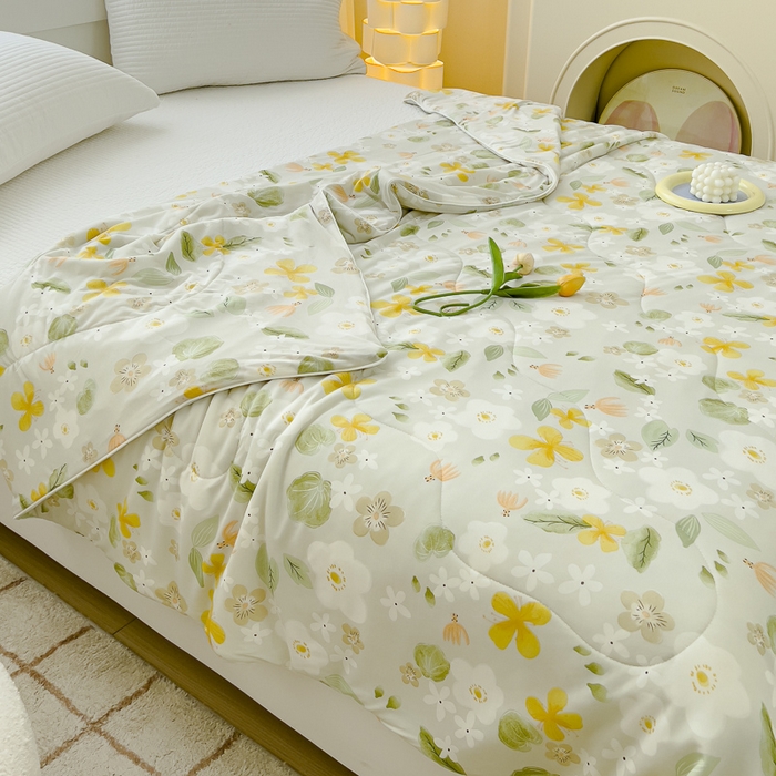 91家纺网 家纺一手货源 找家纺 久典家居 2024新款A类氨纶抗菌印花凉感丝夏被空调被 繁花