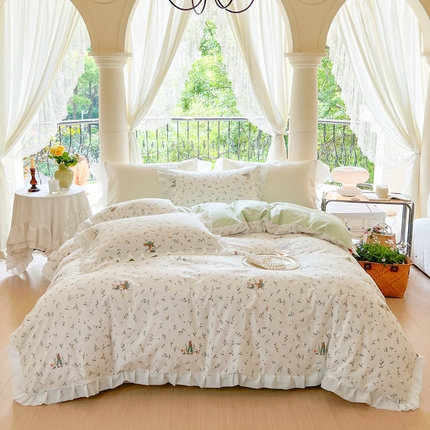 91家纺网 家纺一手货源 找家纺 （总）乐童家纺 2024新款13372全棉雪纺花边四件套直播热款