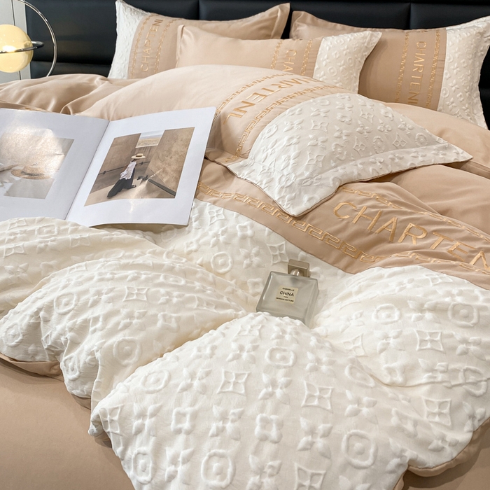 91家纺网 家纺一手货源 找家纺 梦之岛 2024新款A类浮雕立体水洗真丝天丝四件套 浮雕路易斯-香槟