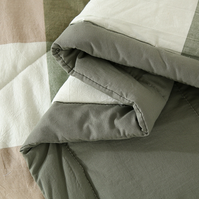 91家纺网 家纺一手货源 找家纺 花言狐语 2025新款A类全棉水洗棉夏被四件套 绿大格-单夏被