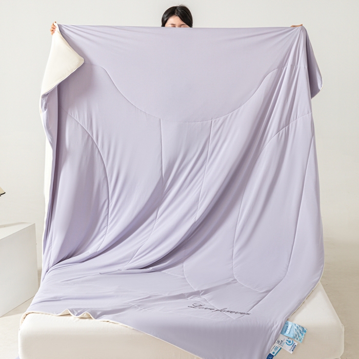 91家纺网 家纺一手货源 找家纺 佳居缘 2024新款纯色绣花冰氨夏被 香芋紫