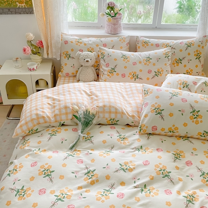 91家纺网 家纺一手货源 找家纺 洺兰家居 2025年新款13372全棉印花四件套纯棉小清新北欧风花卉床单床笠款套件 爱的誓言