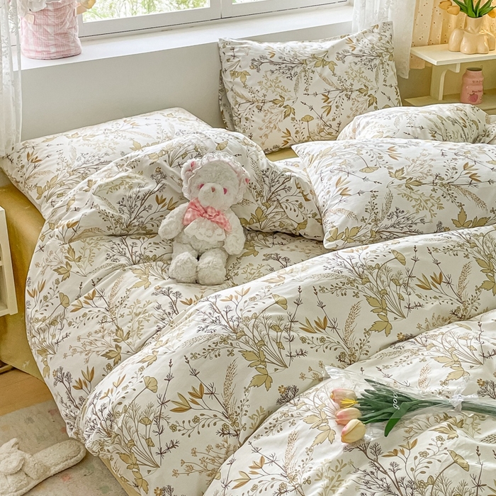 91家纺网 家纺一手货源 找家纺 洺兰家居 2025年新款13372全棉印花四件套纯棉小清新北欧风花卉床单床笠款套件 宁夏