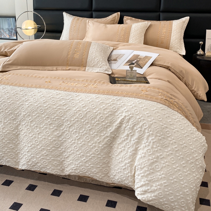 91家纺网 家纺一手货源 找家纺 梦之岛 2024新款A类浮雕立体水洗真丝天丝四件套 浮雕路易斯-香槟