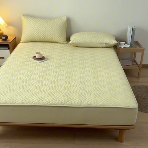 91家纺网 家纺一手货源 找家纺 古吉梦 2024新款水洗棉磨毛夹棉床笠 夹棉床笠-柠檬黄