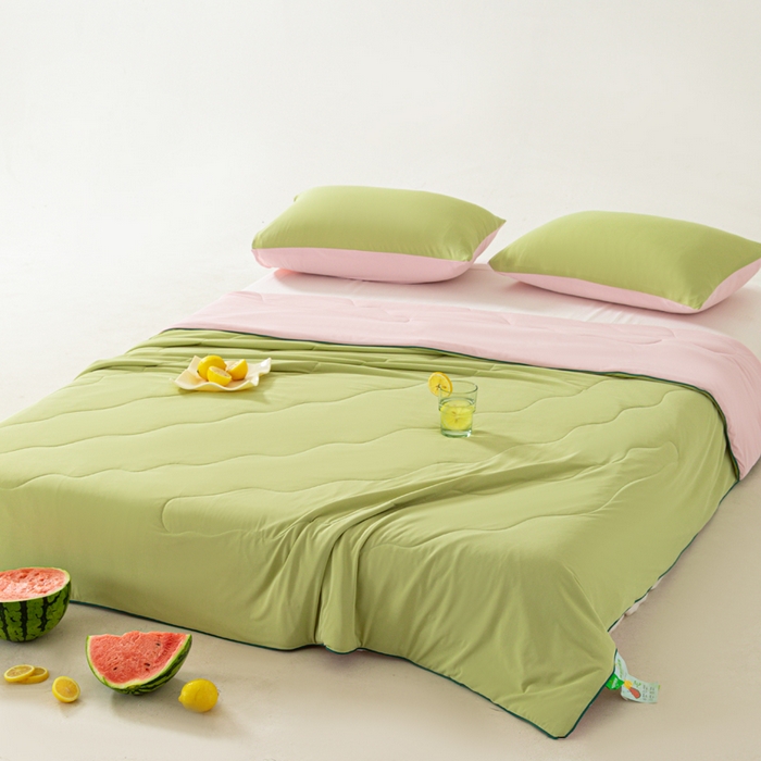 91家纺网 家纺一手货源 找家纺 佳居缘 2024新款西瓜冰柠被空调被夏被 蜜瓜粉