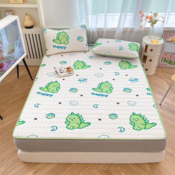 91家纺网 家纺一手货源 找家纺 布卢姆床垫 2025新款5mmA类乳胶凉席床笠套件夏被组合 可爱恐龙