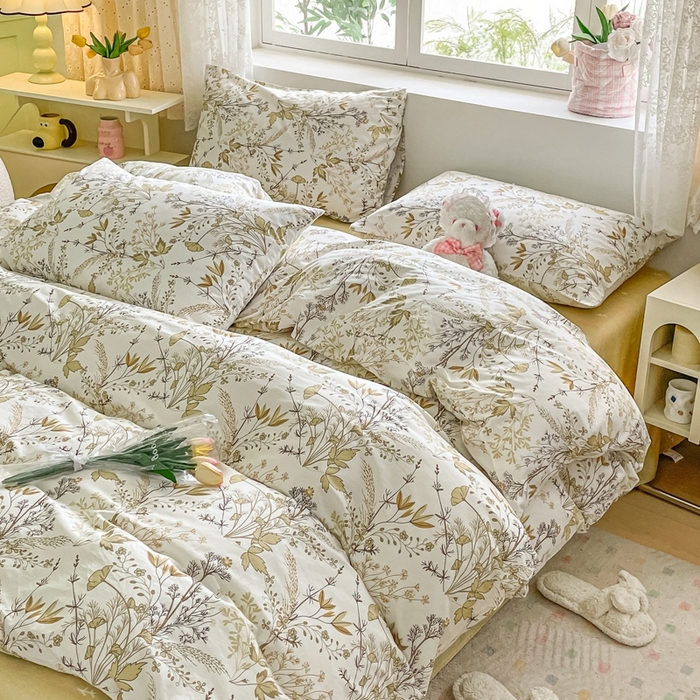 91家纺网 家纺一手货源 找家纺 洺兰家居 2025年新款13372全棉印花四件套纯棉小清新北欧风花卉床单床笠款套件 宁夏