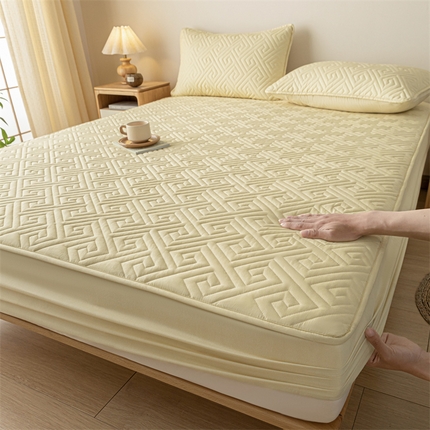 古吉梦 2024新款水洗棉磨毛夹棉床笠 夹棉床笠-柠檬黄