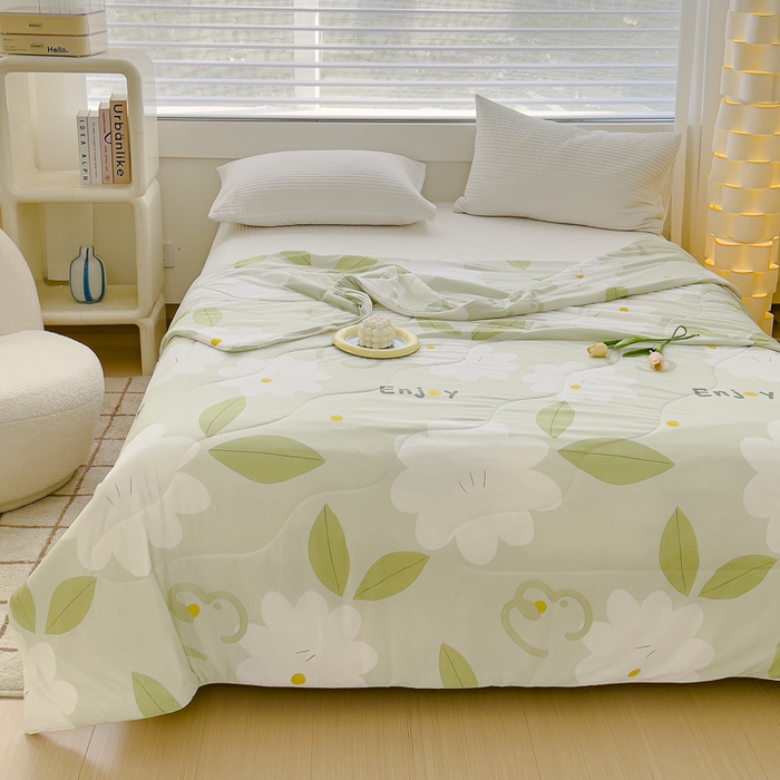 91家纺网 家纺一手货源 找家纺 久典家居 2024新款A类氨纶抗菌印花凉感丝夏被空调被 太阳花