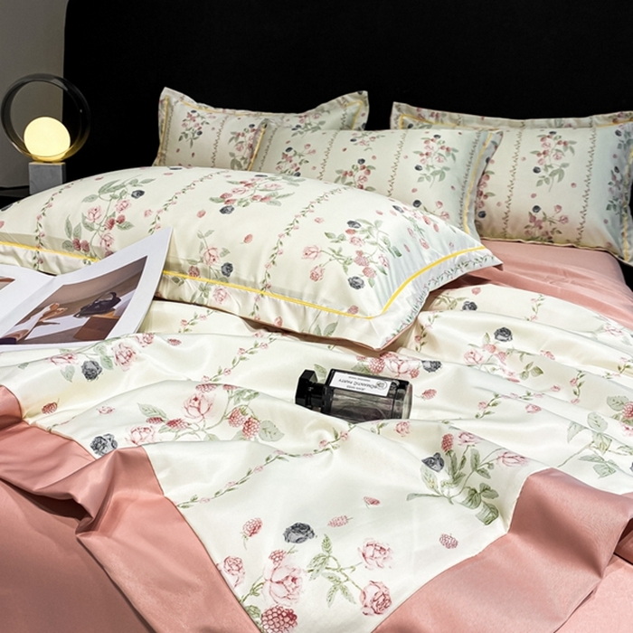 91家纺网 家纺一手货源 找家纺 佳品居 2024新款直播水洗天丝夏被冰丝夏凉被空调被四件套 园艺粉