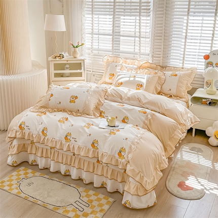 91家纺网 家纺一手货源 找家纺 宜凡家纺 2024新款全棉复古印花床盖四件套 趣味小龙