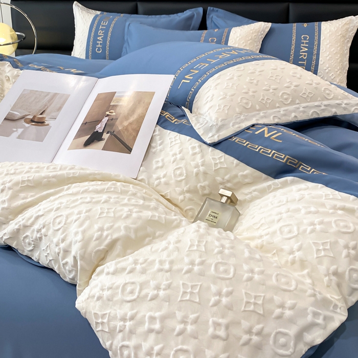 91家纺网 家纺一手货源 找家纺 梦之岛 2024新款A类浮雕立体水洗真丝天丝四件套 浮雕路易斯-宾利蓝