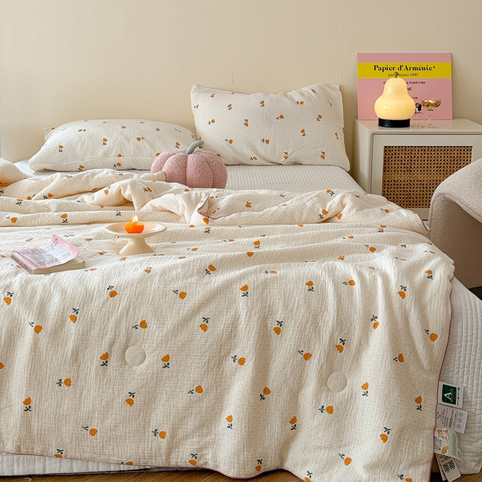 91家纺网 家纺一手货源 找家纺 萝莉家纺 2024新款全棉双层皱皱纱夏被 小花朵