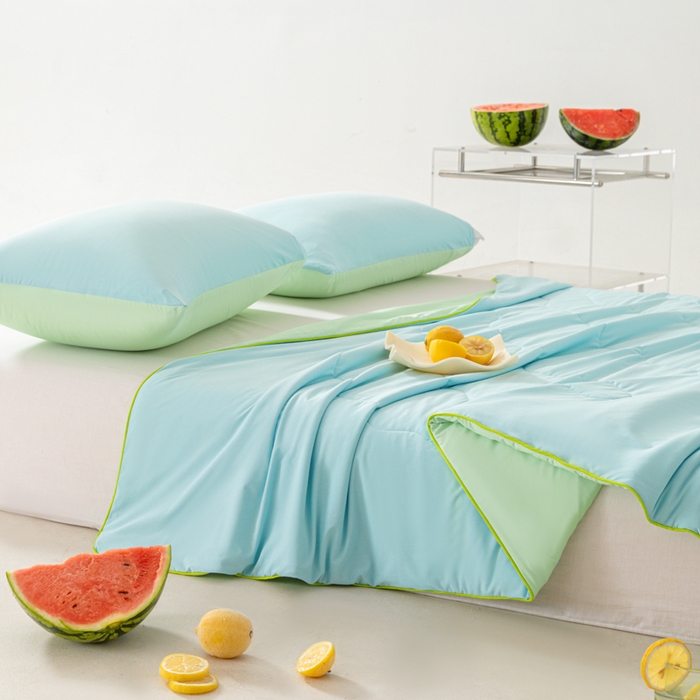 91家纺网 家纺一手货源 找家纺 佳居缘 2024新款西瓜冰柠被空调被夏被 蜜瓜绿