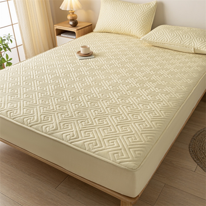 91家纺网 家纺一手货源 找家纺 古吉梦 2024新款水洗棉磨毛夹棉床笠 夹棉床笠-柠檬黄