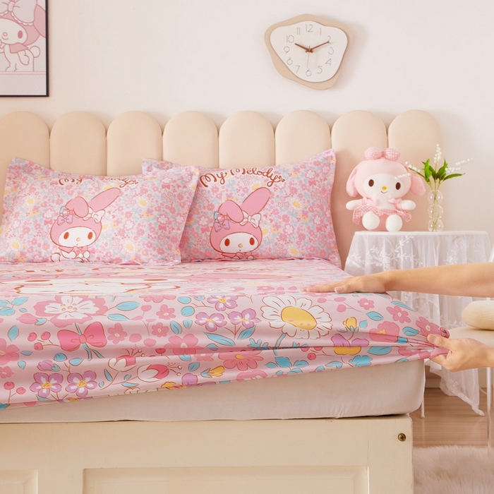 91家纺网 家纺一手货源 找家纺 蘭菲家纺 2024新款全棉大版三丽鸥卡通单床笠 闺蜜