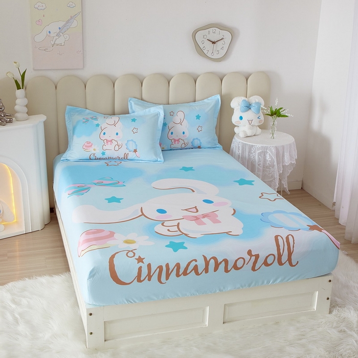 91家纺网 家纺一手货源 找家纺 蘭菲家纺 2024新款全棉大版三丽鸥卡通单床笠 果果