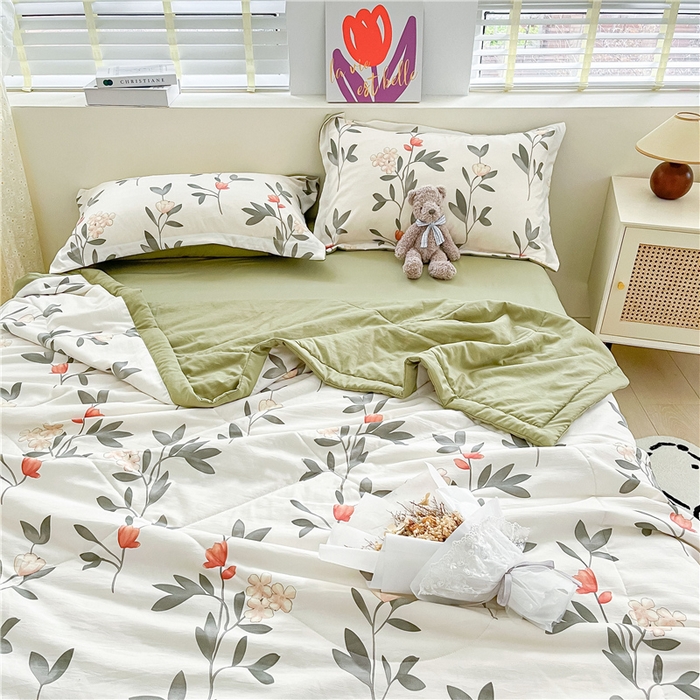 91家纺网 家纺一手货源 找家纺 梵克保罗 2024新款春夏水洗棉麻双层纱夏被四件套 乔凝