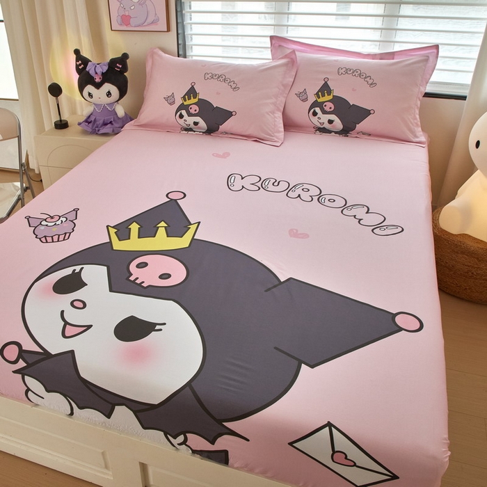 91家纺网 家纺一手货源 找家纺 蘭菲家纺 2024新款全棉大版三丽鸥卡通单床笠 粉巴库