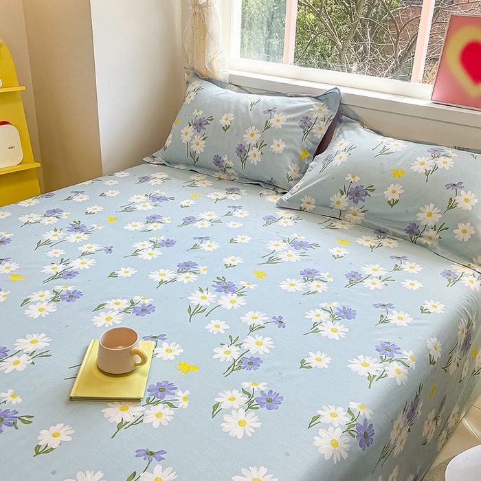 91家纺网 家纺一手货源 找家纺 绵庭家纺 2024新款AB版12868全棉印花单床单 田苑花间