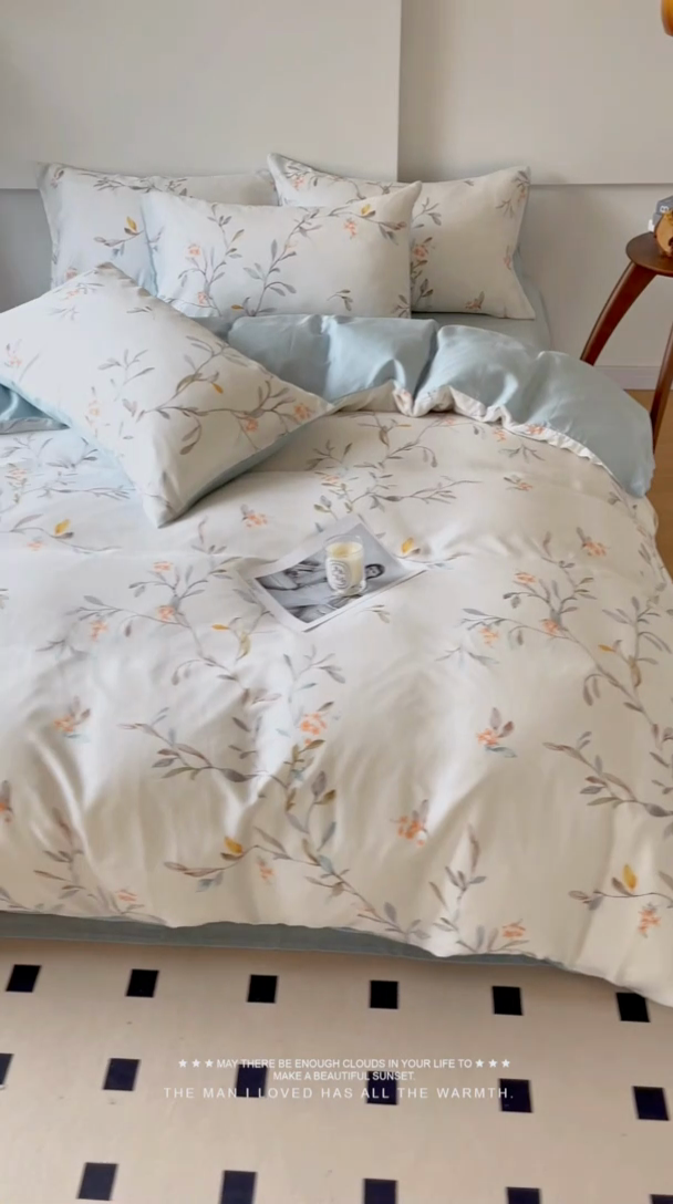 91家纺网 家纺一手货源 找家纺 千朵 2024新款莱赛尔天丝四件套 清芽